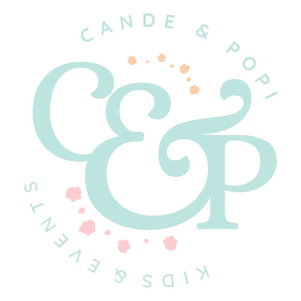 Cande & Popi Kids logo, blanco y verde.